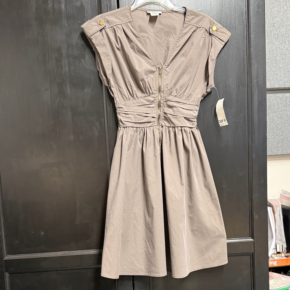 Bar III Taupe/Dusty Olive Mini Dress with Gold Accents